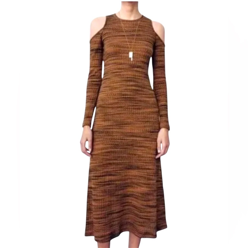 ZARA Ribbed Cut-Out Midi Dress (Black Brown) - Size S - NWT